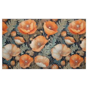 Antique vintage peach poppies fabric