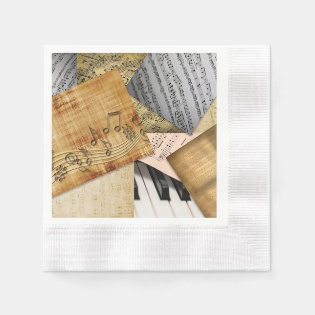 Antique vintage piano keys and sheet music napkin (Front)