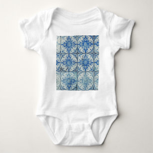 Antique Vintage Portuguese Tiles Pattern - Azulejo Baby Bodysuit
