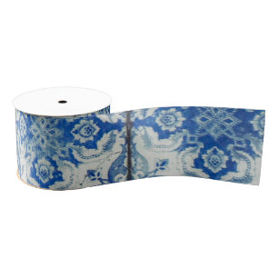 Antique Vintage Portuguese Tiles Pattern - Azulejo Grosgrain Ribbon