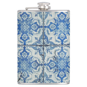 Antique Vintage Portuguese Tiles Pattern - Azulejo Hip Flask