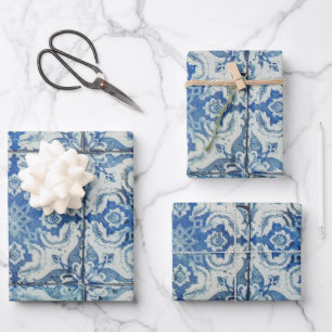 Antique Vintage Portuguese Tiles Pattern - Azulejo Wrapping Paper Sheet