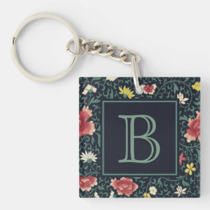 Antique Vintage Pretty Floral Monogram Keychain