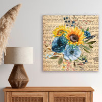 Antique Vintage Sunflowers Blue Floral Dictionary