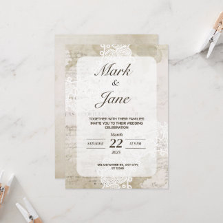 Antique vintage themed wedding invitation