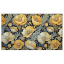 Antique vintage yellow poppies fabric