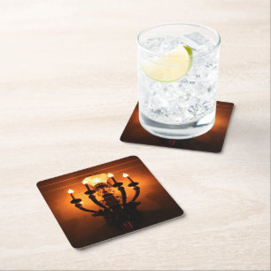 Antique Wall Sconce Square Paper Coaster