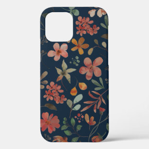 Antique Watercolor Print Floral on Navy iPhone 12 Case
