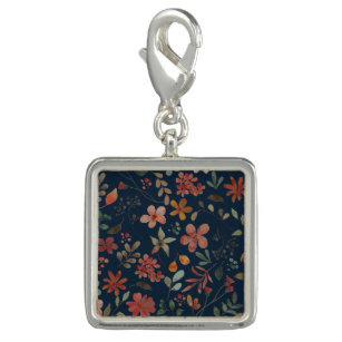 Antique Watercolor Print Floral on Navy Charm
