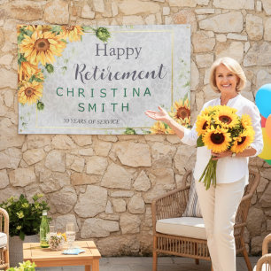 Antique Watercolor Sunflower Retirement Party Idea Banner