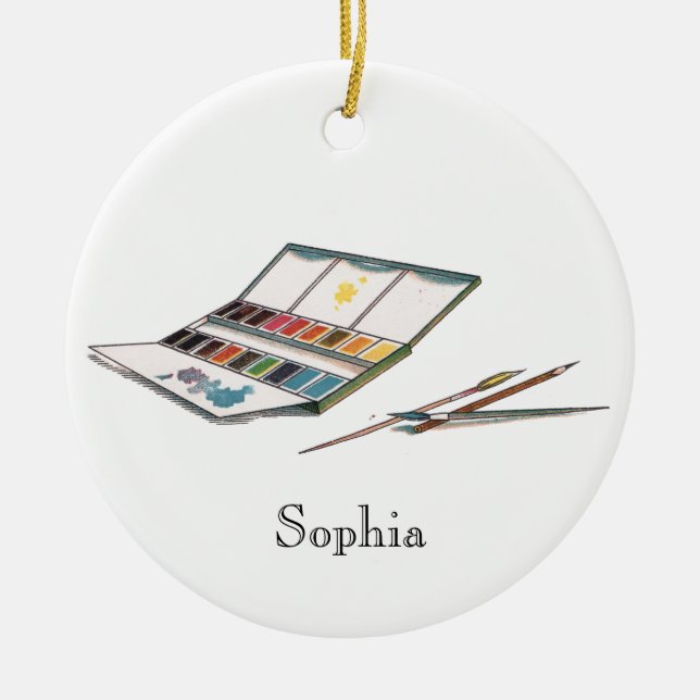 Antique Watercolors Paint Set Ceramic Ornament (Front)