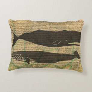 Antique Whale Nautical Sea Life Accent Pillow