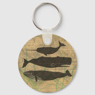 Antique Whale Nautical Sea Life Keychain
