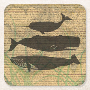 Antique Whale Nautical Sea Life Square Paper Coaster