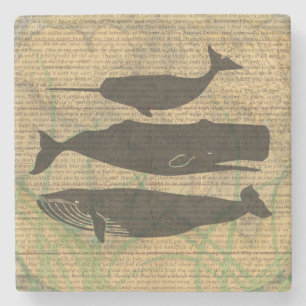 Antique Whale Nautical Sea Life Stone Coaster