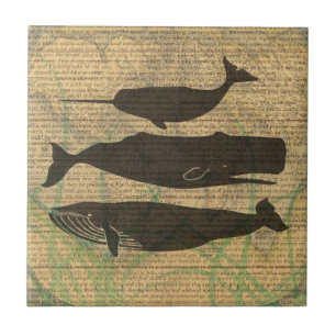 Antique Whale Nautical Sea Life Tile