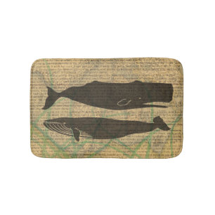  Antique Whale Nautical: Vintage Sea Life  Bath Mat