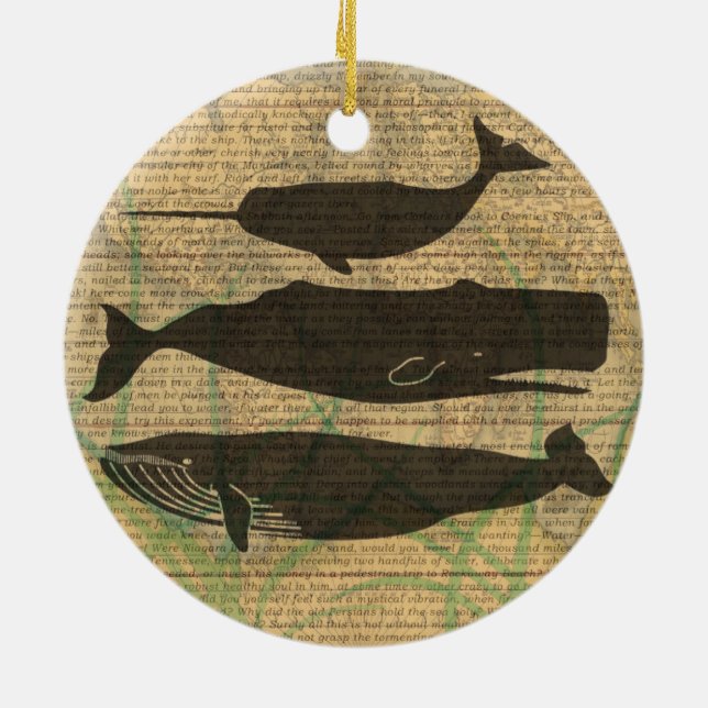  Antique Whale Nautical: Vintage Sea Life  Ceramic Ornament (Back)