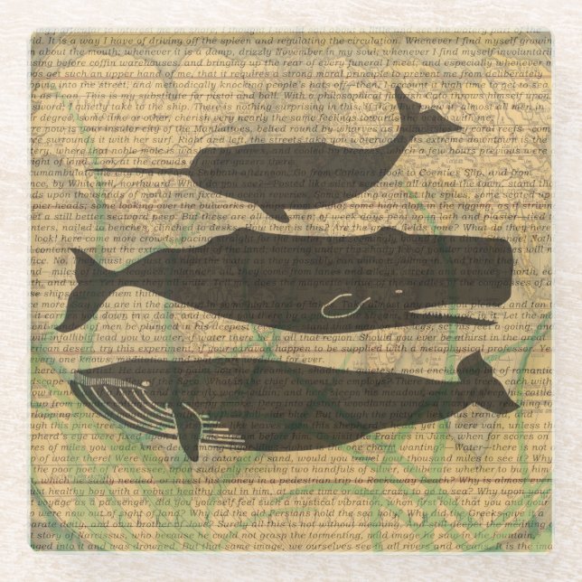  Antique Whale Nautical: Vintage Sea Life  Glass Coaster (Front)