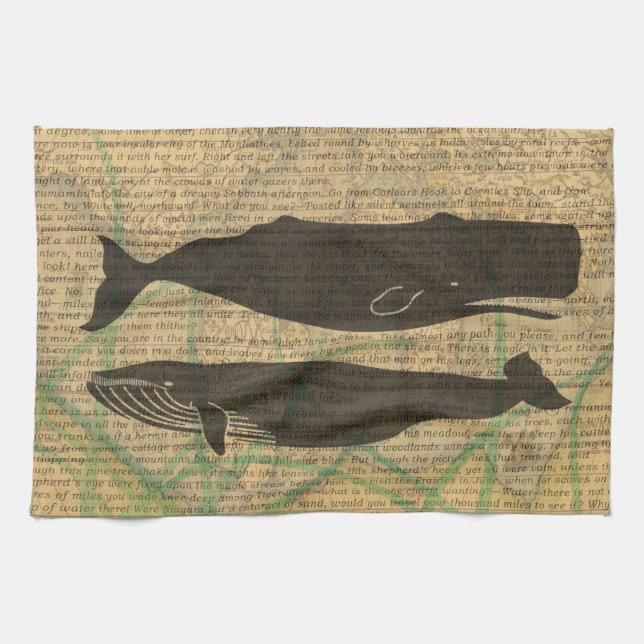  Antique Whale Nautical: Vintage Sea Life  Kitchen Towel (Horizontal)