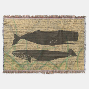  Antique Whale Nautical: Vintage Sea Life  Throw Blanket