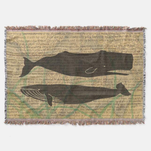  Antique Whale Nautical: Vintage Sea Life  Throw Blanket (Front)