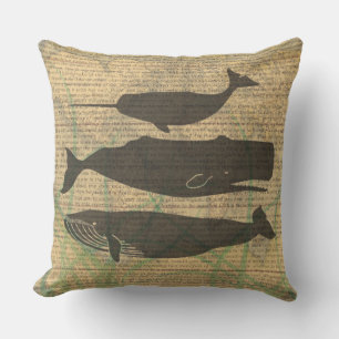  Antique Whale Nautical: Vintage Sea Life  Throw Pillow