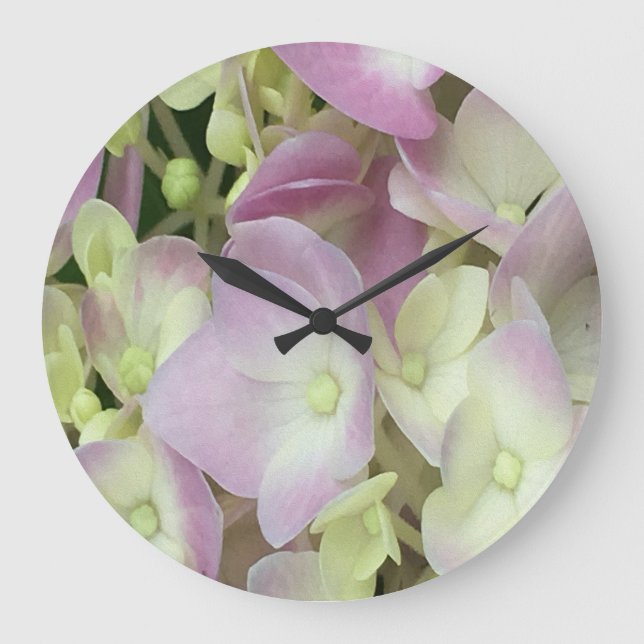 Antique White and Dusty Pink Hydrangea Petals Large Clock (Front)