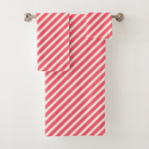 Antique White and Fiery Rose Diagonal Stripes Bath Towel Set