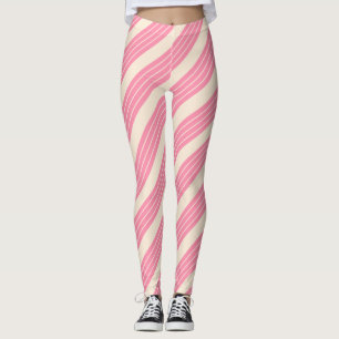 Antique White and Pink Flamingo Stripes Leggings