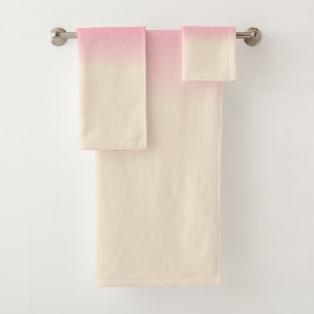 Antique White and Winter Sky Pink Ombre Pattern Bath Towel Set (Insitu)