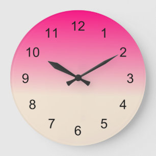 Antique White and Winter Sky Pink Ombre Pattern Large Clock