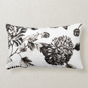 Antique White & Black Botanical Floral Toile No.2 Lumbar Pillow