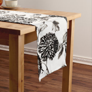 Antique White & Black Botanical Floral Toile No.2 Short Table Runner