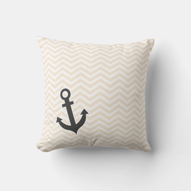 Antique White Chevron; zig zag; Anchor Throw Pillow (Front)