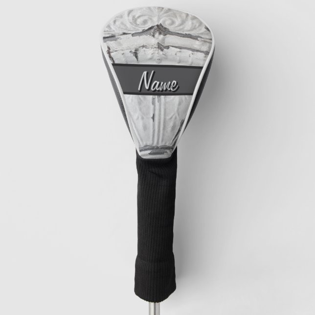 Antique White Circle Ceiling Tile Custom Name Golf Head Cover (Front)