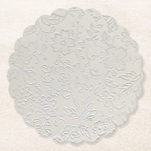 Antique White Floral Wedding Paper Coaster