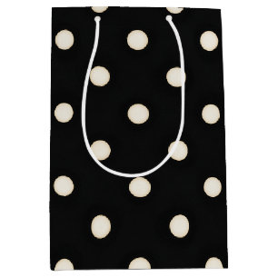 Antique White Polka Dots on Black Medium Gift Bag