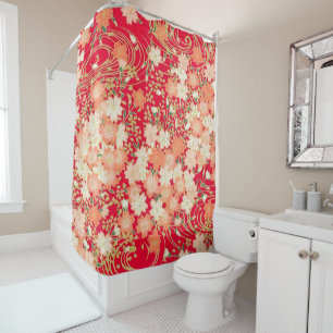Antique White Red Japanese Kimono Floral Flower