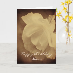 Antique White Rose Personalized Birthday Card