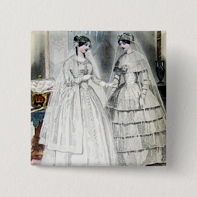 Antique White Wedding Dresses 2 Inch Square Button (Front)