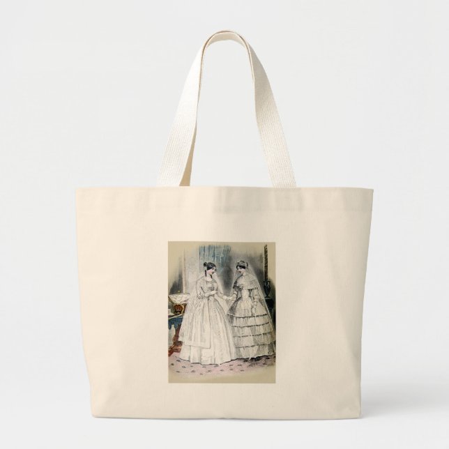 Antique White Wedding Dresses Large Tote Bag (Front)