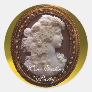 ANTIQUE WHITE WINE LADY ,GRAPES AND GRAPEVINES CLASSIC ROUND STICKER