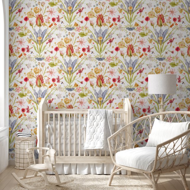 Antique Wildflowers Bugs Butterfly Peel Stick  Wallpaper (Kids)