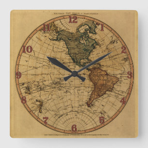 Antique William Faden 1786 Western Hemisphere Map Square Wall Clock
