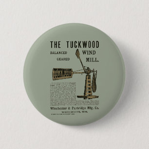 Antique Wind Mill The Tuckwood Whitewater Wis 1889 2 Inch Round Button