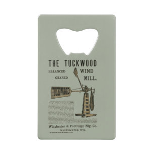 Antique Wind Mill The Tuckwood Whitewater Wis 1889 Credit Card Bottle Opener