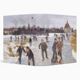 Antique Winter Ice Skating Scene Village Fine Art Binder