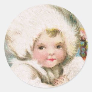 Antique Winter Snow Baby Circle Sticker