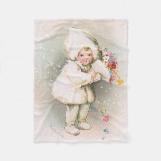 Antique Winter Snow Baby & Flowers Fleece Blanket